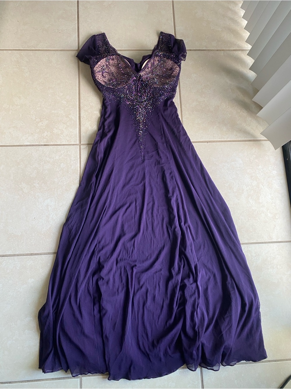 Fall V-Back Beaded Evening Gown